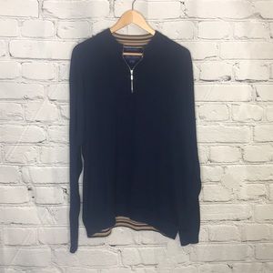 Alan Flusser Navy Quarter-Zip Pullover Cardigan Sweater - Size Large